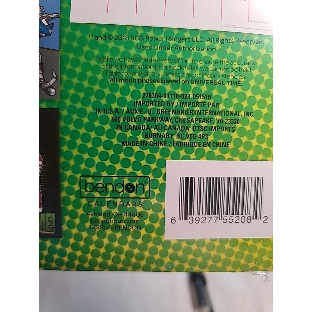 NOS Sealed 2019 Mighty Morphin POWER RANGERS 12 Month Wall Calendar 10
